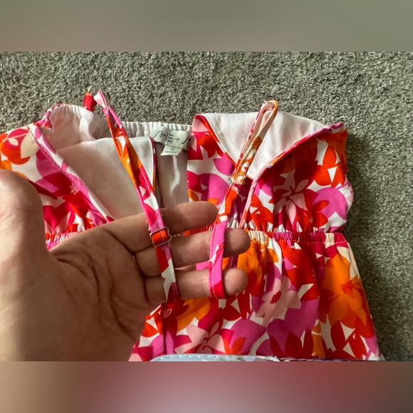 She+Sky Floral Deep V Maxi Dress S Straps Summer Sundress Tangerine & Fuchsia - Picture 8 of 15